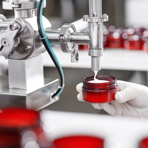 machine dispensing lotion into a jar